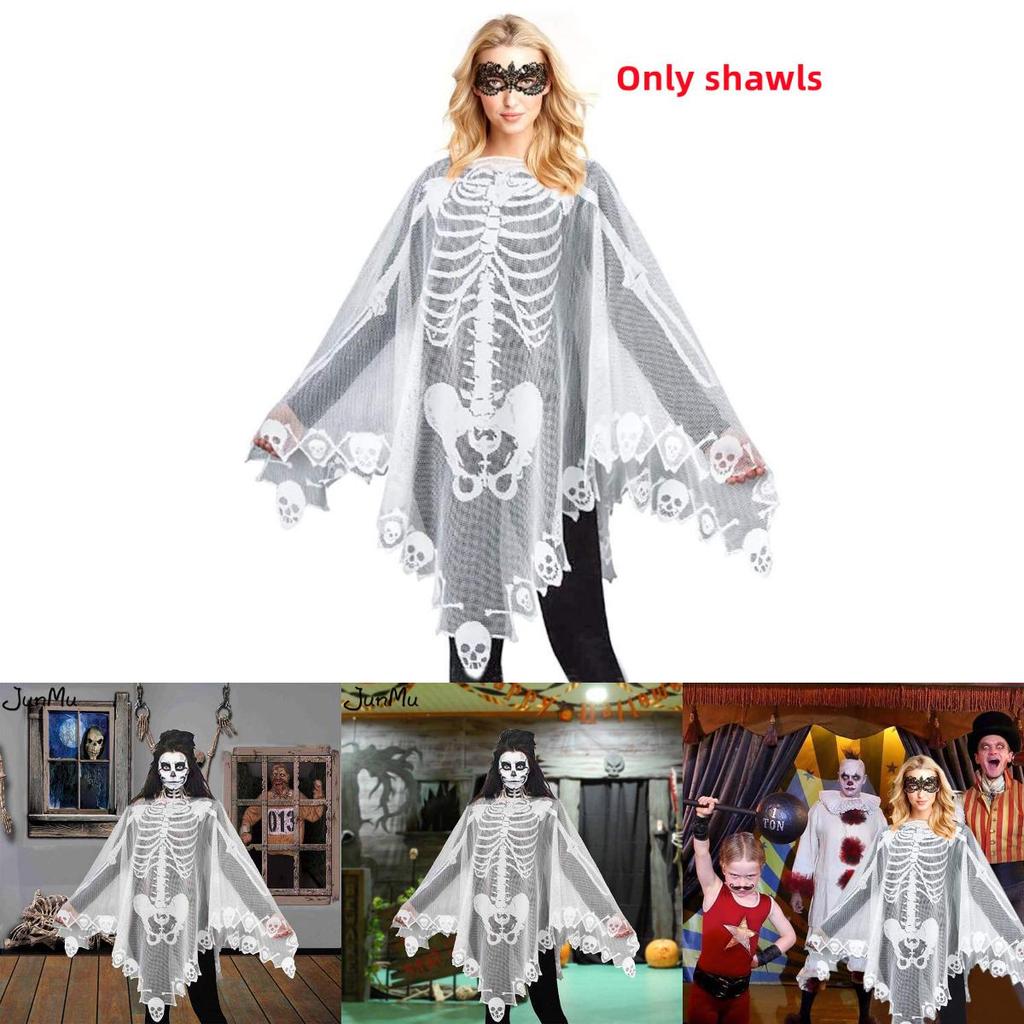 Läskigt Skelettspets Sjal Perfekt För Halloweenfester