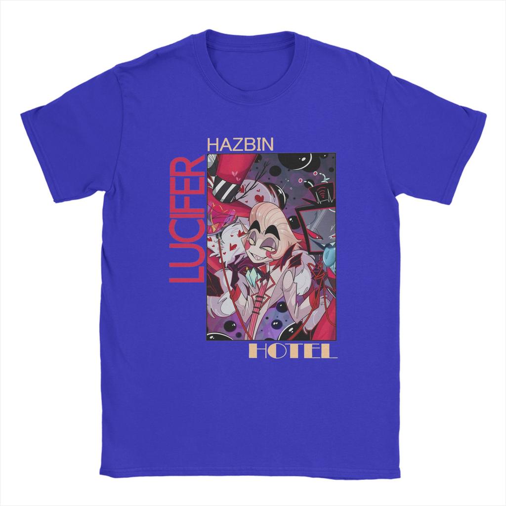 Men's Hazbins Hotels Lucifer Anime T Shirt  Pure Cotton Tops Funny Short Sleeve Crewneck Tee Shirt New Arrival T-Shirts