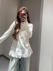 Korean Style Layered Fleece Long-Sleeve T-Shirt with Lace Trim, Round Neck, Regular Shoulder, Loose Fit, Autumn/Winter.