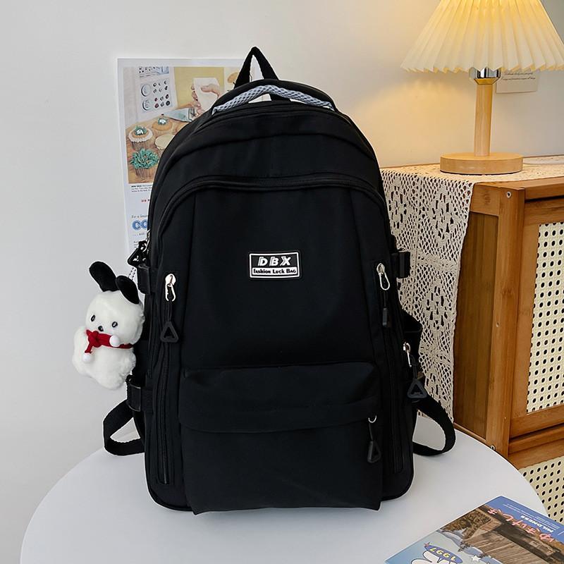 Large Capacity Simple Backpack With Solid Color And Letter Design Daily For