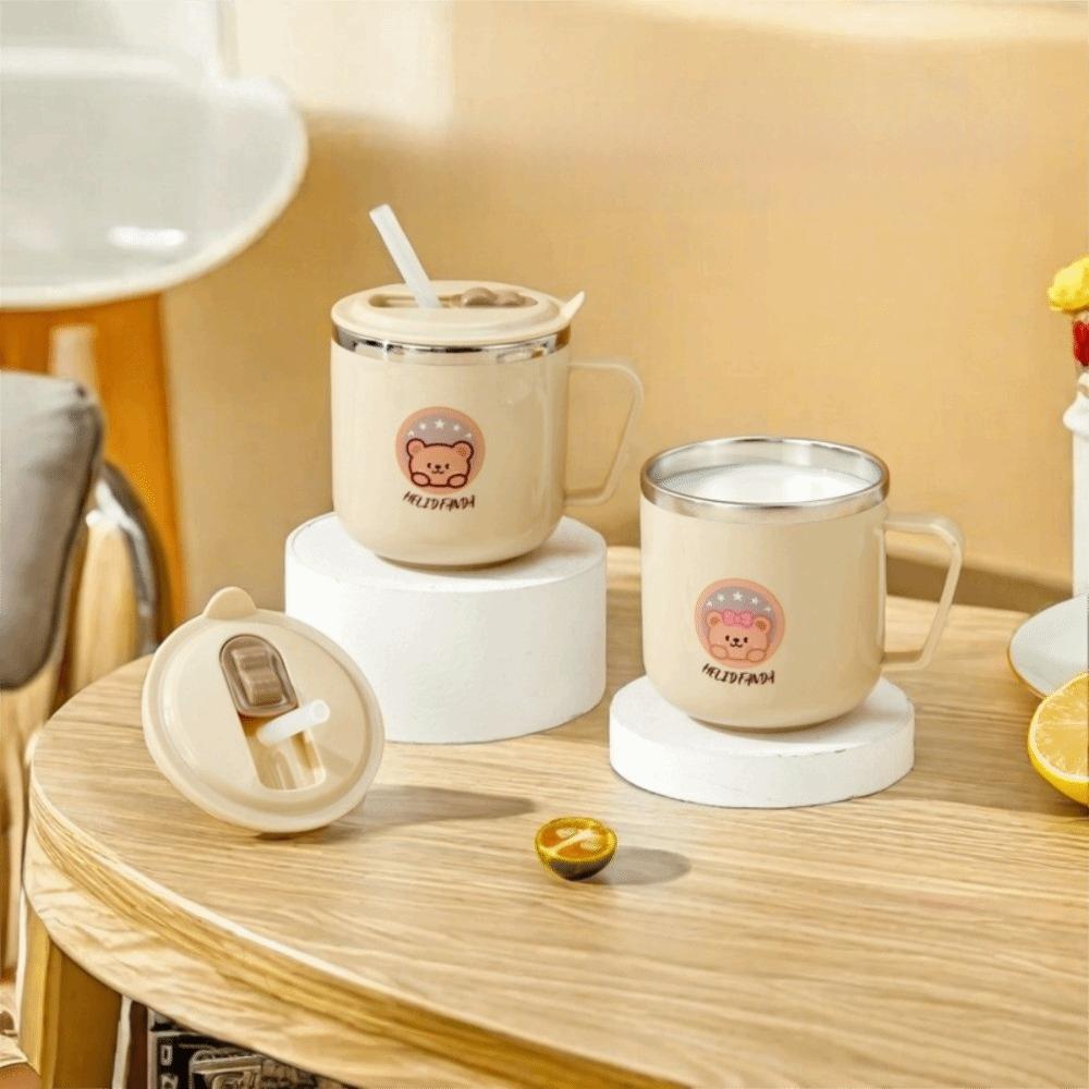 316 Stainless Steel Straw Water Cup Double Wall Drinking Cup Cute Insulated Mug  for Children