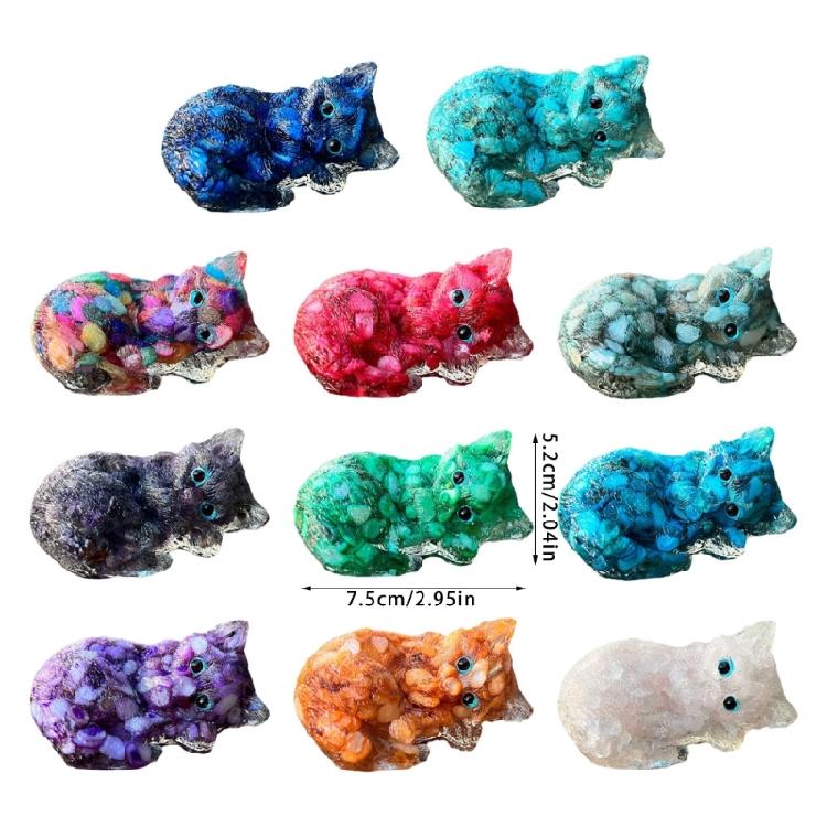 Decorative Crystal Cats Sculpture for Art Collectors Multicolored Resins Animal Miniature Figurine Collectible Ornament
