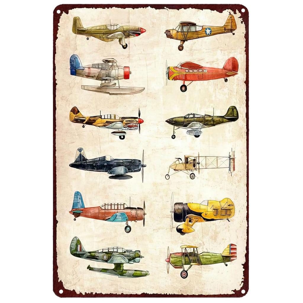 Military Metal Tin Signs Fight Plane Wall Art Poster Plaque Vintage Iron Painting Decoration for Home Cafe Washing Room Club