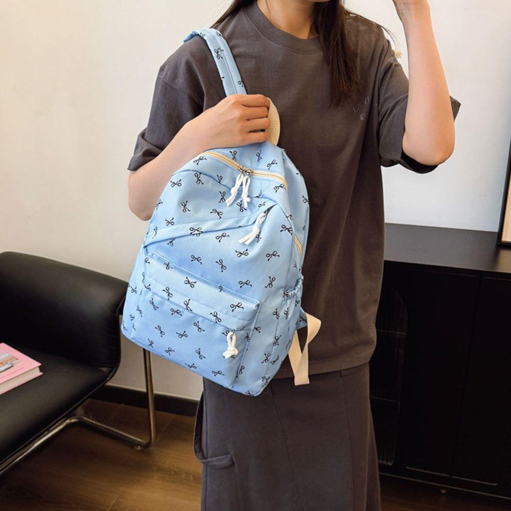Portable Bow Print Student Schoolbag Nylon Large Capacity School Bags Travel Bag
