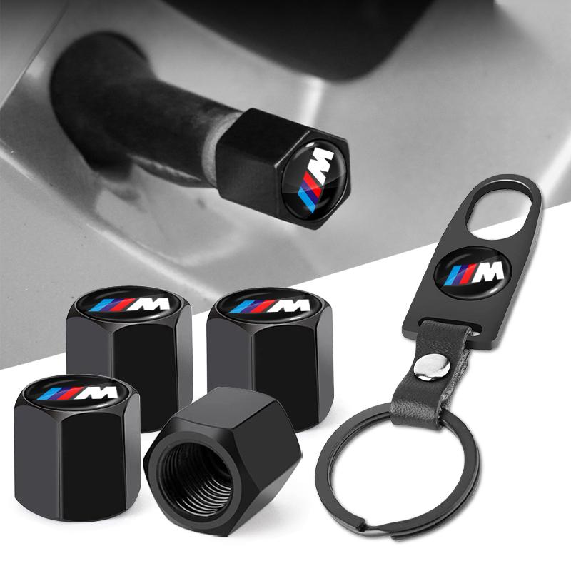 Fashion Car Tire Valve Caps with Car Badge Keyring Keychain Set For BMW M E34 E36 E60 E90 E46 E39 E70 F10 F20 F30 X5 X6 X1 M3 M5 M6 E71 F01 F02 F87