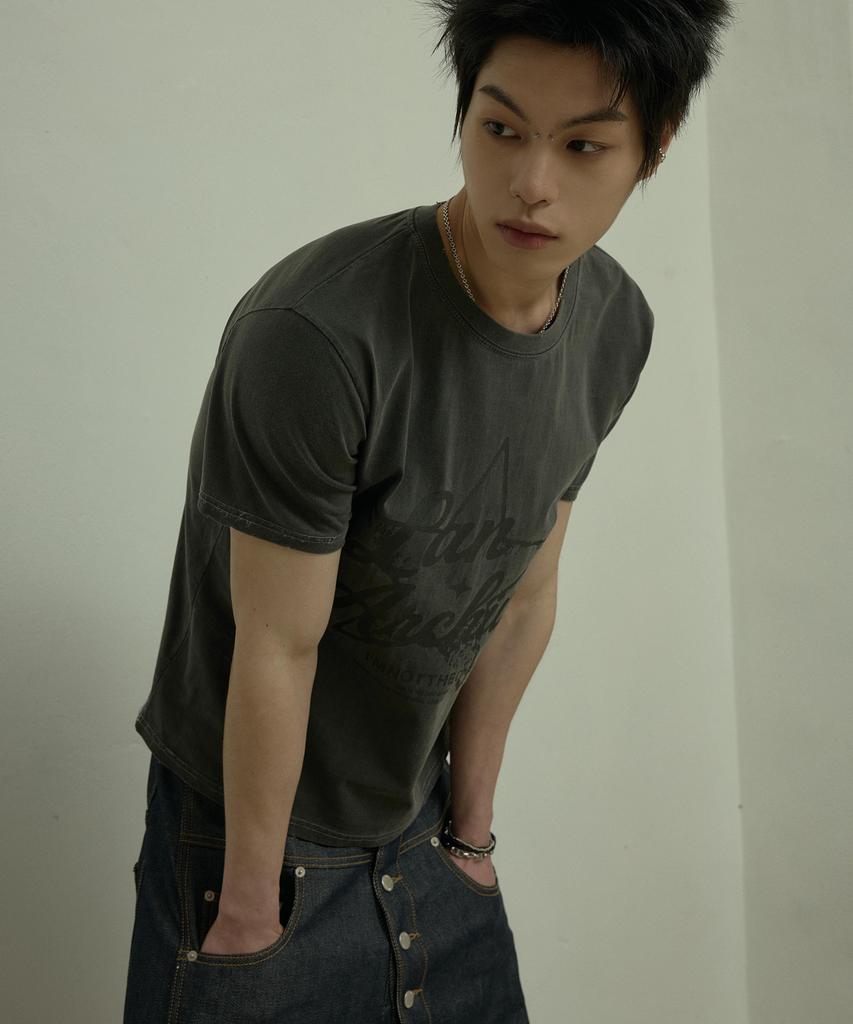 LANARCHIVE [0095] Lan Star Logo Pigment T-Shirt - Charcoal