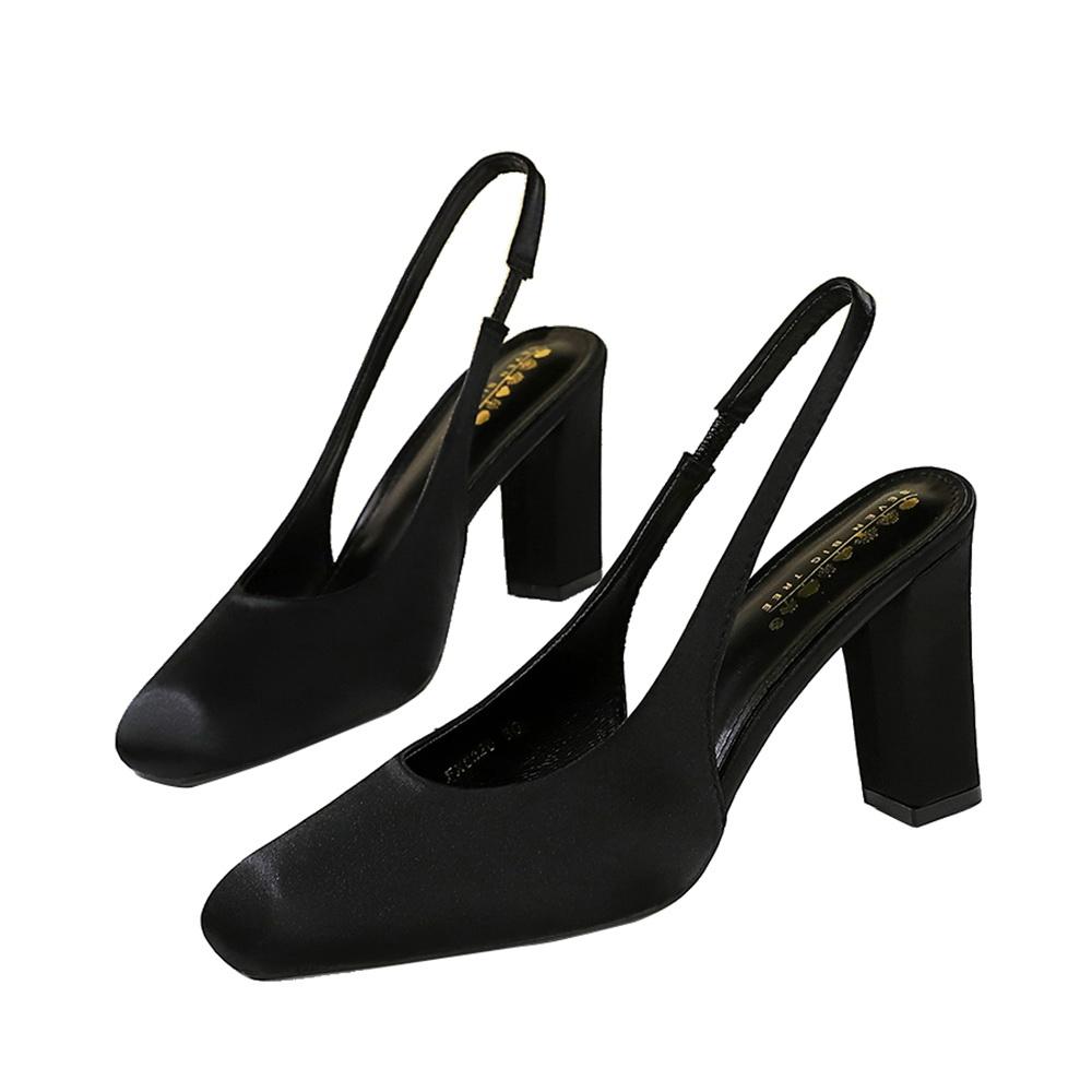 

Leopard Print Square Head Thick Heel High Heels Women s Shallow Mouth Versatile Rear Strap Head Rear Empty Shoes DS-8320 40 чорний