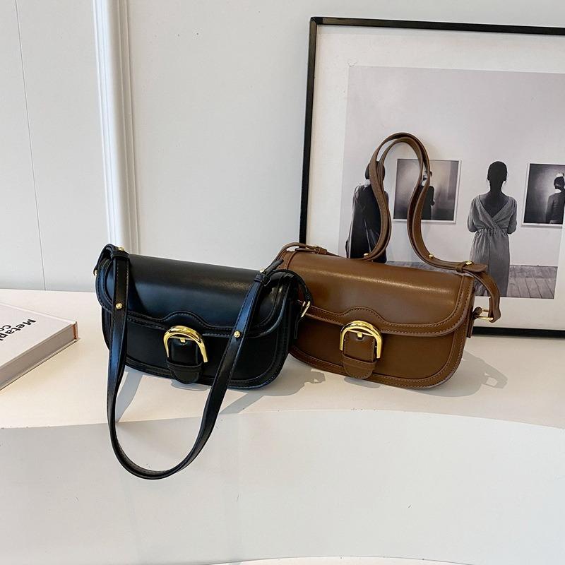 Retro Small Square Bag Women's New High-end Texture Commuter Shoulder Oblique Span Bag Underarm Bag Saddle Bag