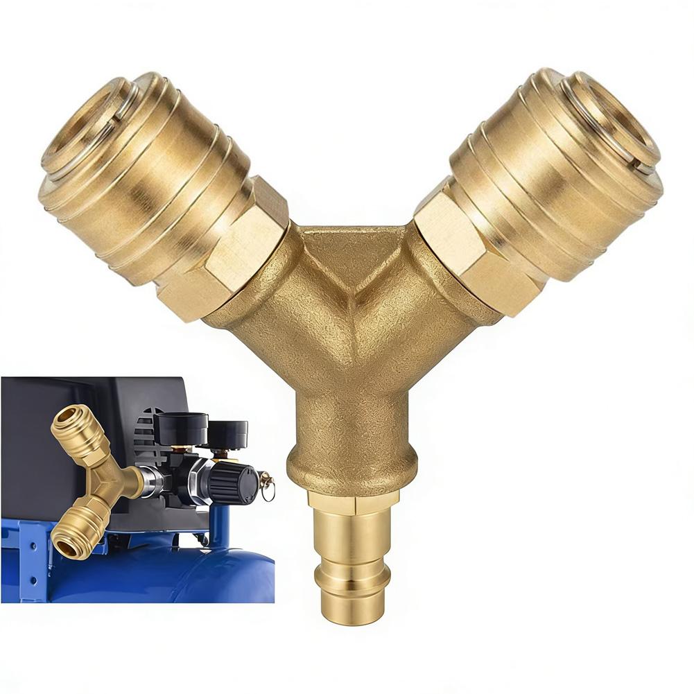 Upgraded 1/4 Compressed Air Distributor 2-Way With 2 Couplings Air Hoses Quick Coupling Distributor Brass