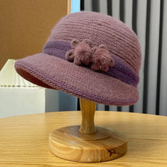 Rabbit Fur Fisherman Hat for Women, Winter Warm Pullover Knitted Hat for the Elderly, Cold-proof Mom Hat, Sun-shading Duckbill Cap