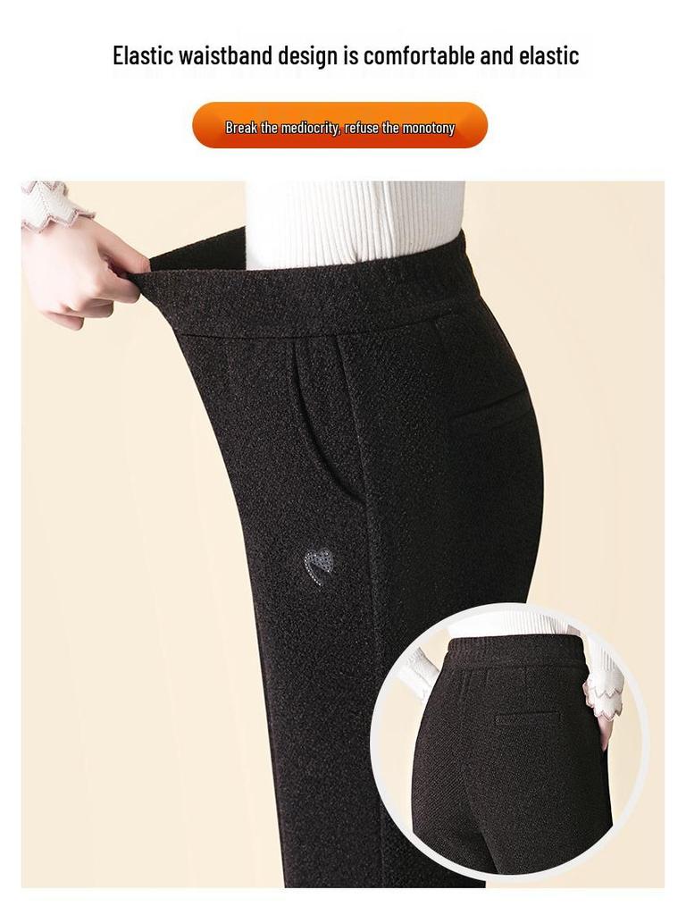 Women's High-Waisted Fleece-Lined Cigarette Pants, 2024 Winter Style, Warm Thickened Plus Size Casuals