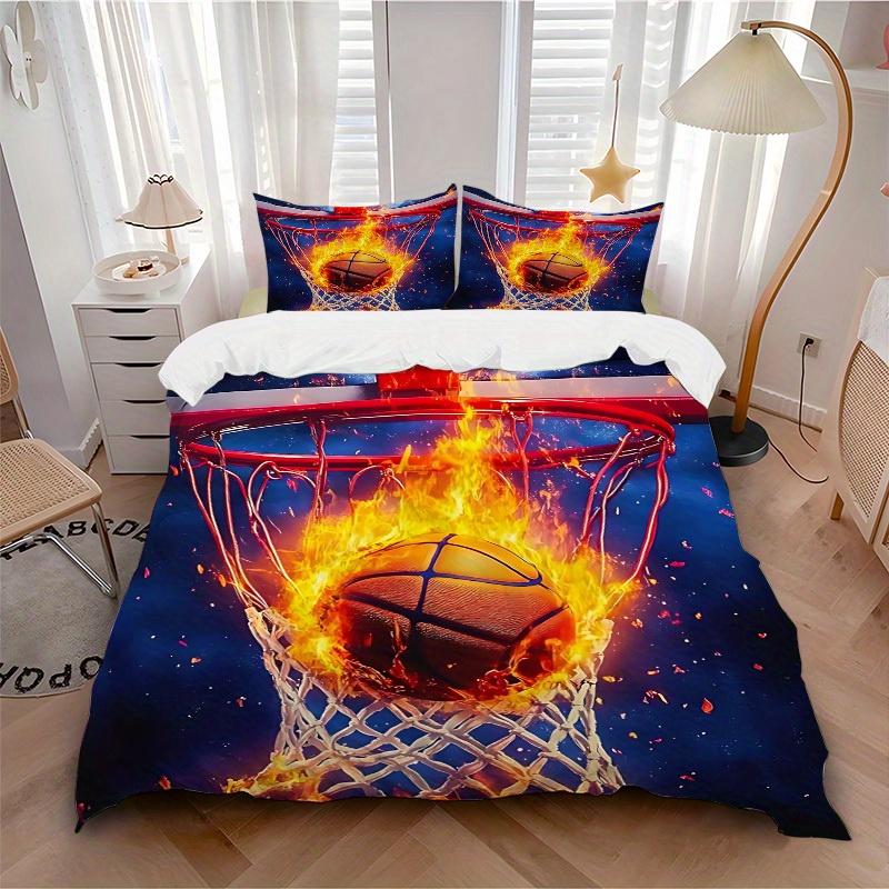 

3pcs set Basketball Fire 1 Quilt Cover + 2 Pillowcases, All Seasons Bedroom Setting, Perfect for Home and Dorm Decor, Soft and Machine Washa 135x200cm