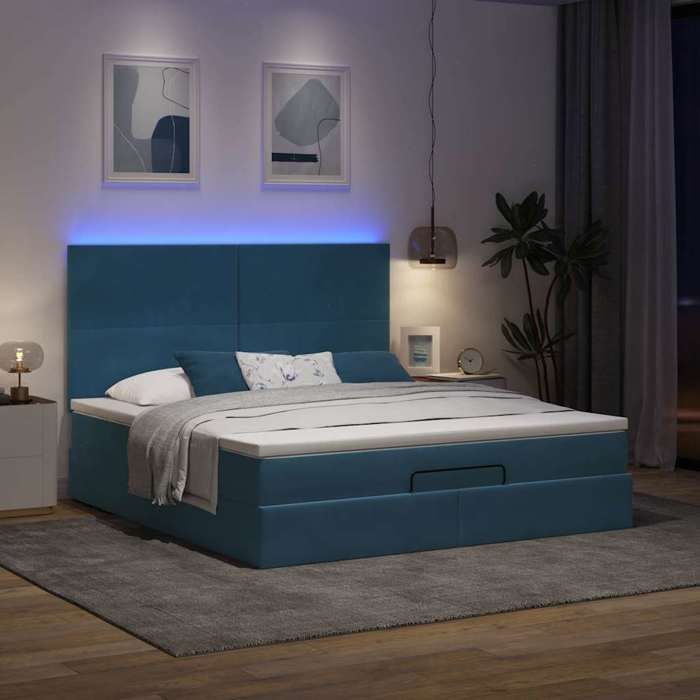 VidaXL Ottoman Bed Frame with Mattress Dark Blue 160x200 Cm Velvet, Bed Frame, Upholstered Bed Frame, Bed Frame 3314262