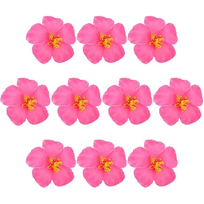 HOMSFOU 10PCS Hawaiian Faux Flowers Hibiscus Flowers Decoration Artificial Tropical Flower Vivid Flower for Hawaiian Luau Tabletop Decoration Party