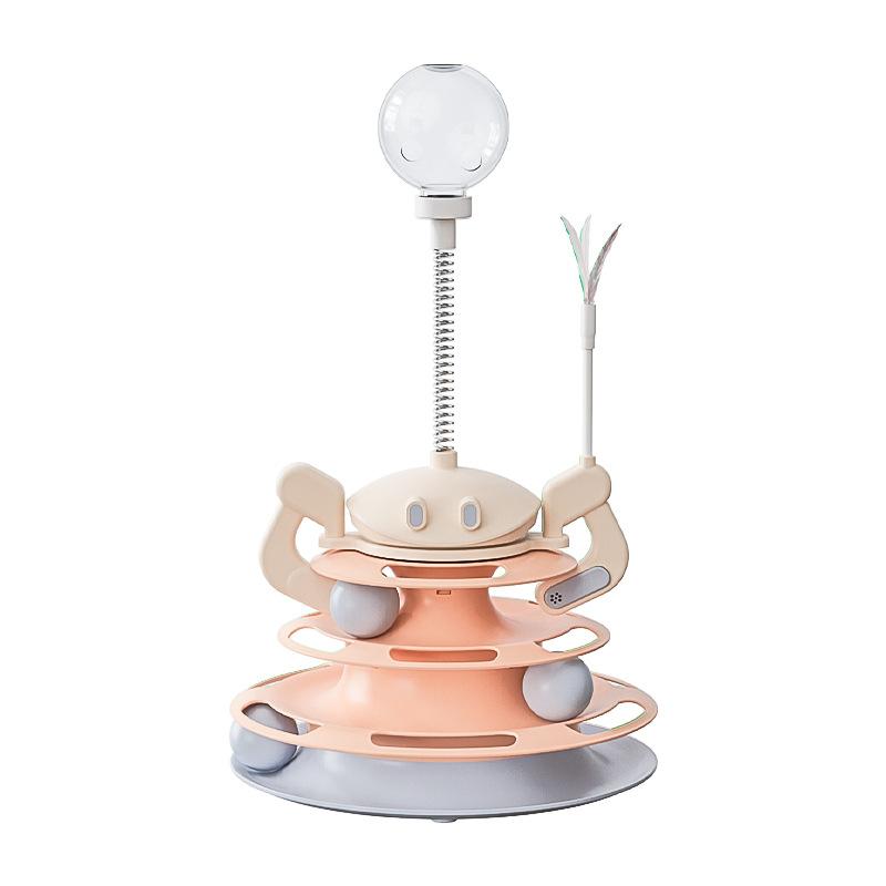 New Cat Turntable  Leaking Food  Windmill  Feather Cat Stick  Four-layer Cat Tower Track  Amusement Disc  Pet Cat Toy