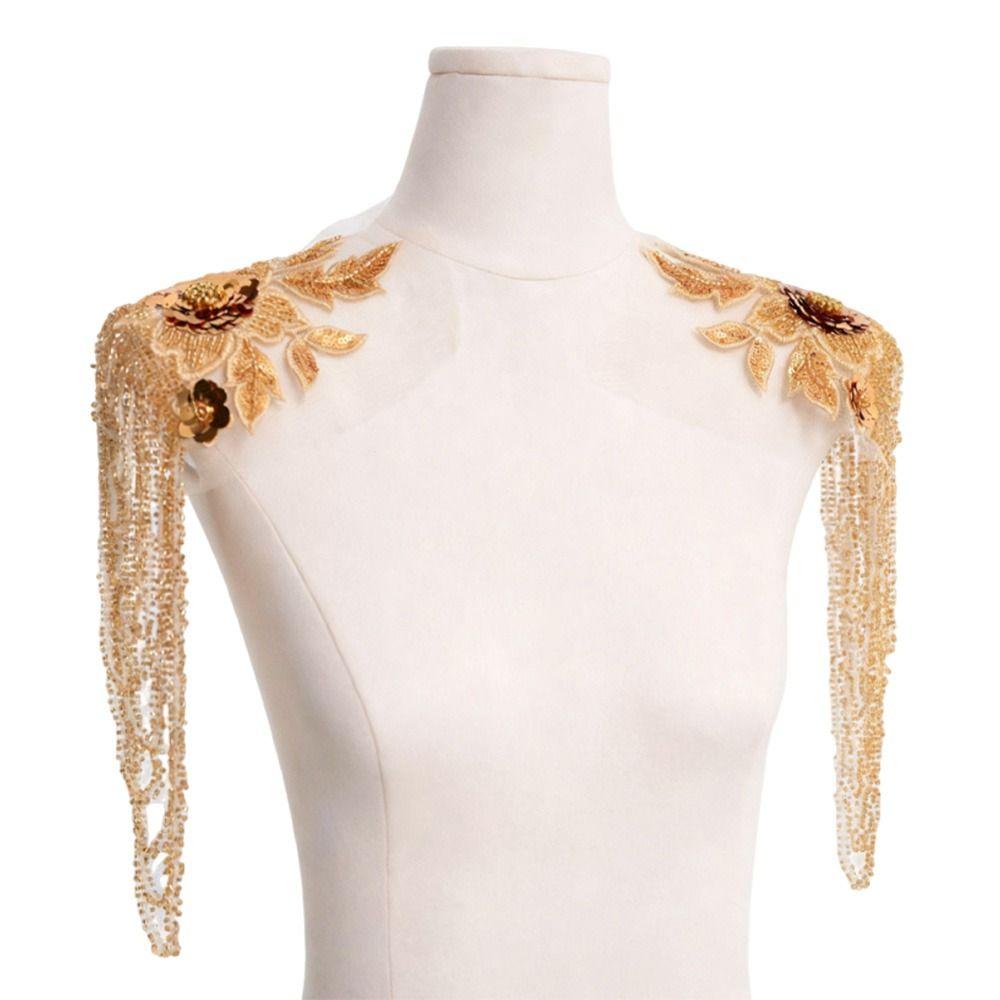 Heavy Industry Tassel Chain Long Tassel Sequins Ornaments Embroidery Cloth Stickers White Gold Color Embroidery Patch