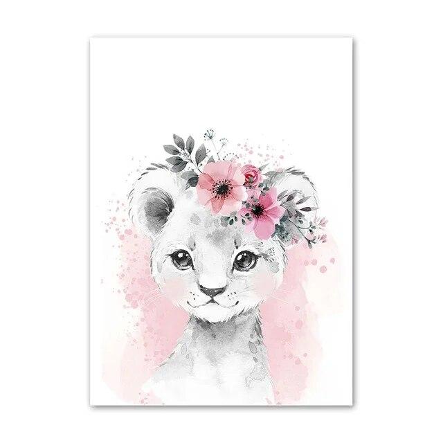 Acquerello Fiore Animale Tela Pittura Asilo Nido Rosa Baby Arte Murale Nordico Poster Stampe Zebra Elefante Giraffa Decor Immagini