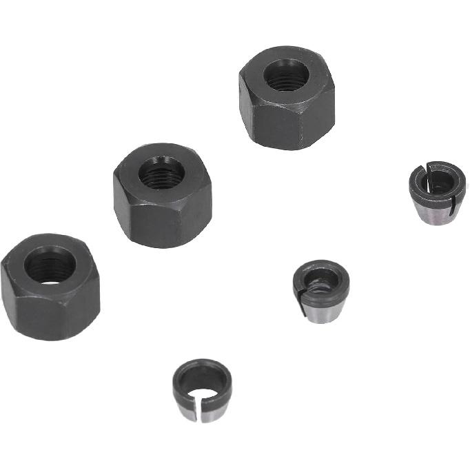 6Pcs Router Collet Replacement Carbon Steel Router Collet Chuck Adapter with Nut 6mm 6.35mm 8mm for Trimmer Engraving Machine
