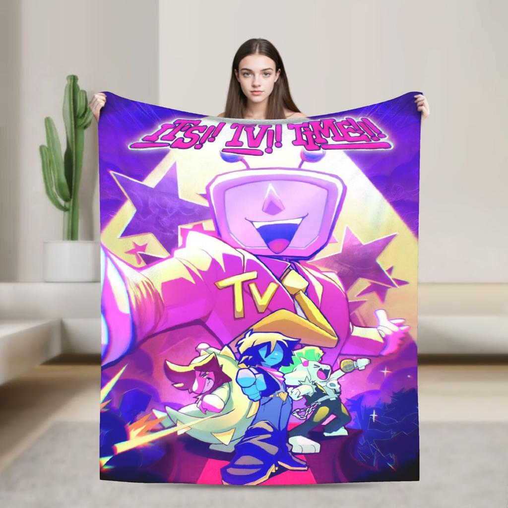 Gra Deltarune Tenna TV Koc Flanelowy Zabawny Koc Rzutowy do Domu Hotelu Sofy 150*125cm Pluszowa Cienka Kołdra