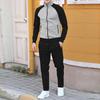 Men's 2024 Autumn/Winter Stand Collar Waffle Color Block Two-Piece Set: Jacket & Trousers