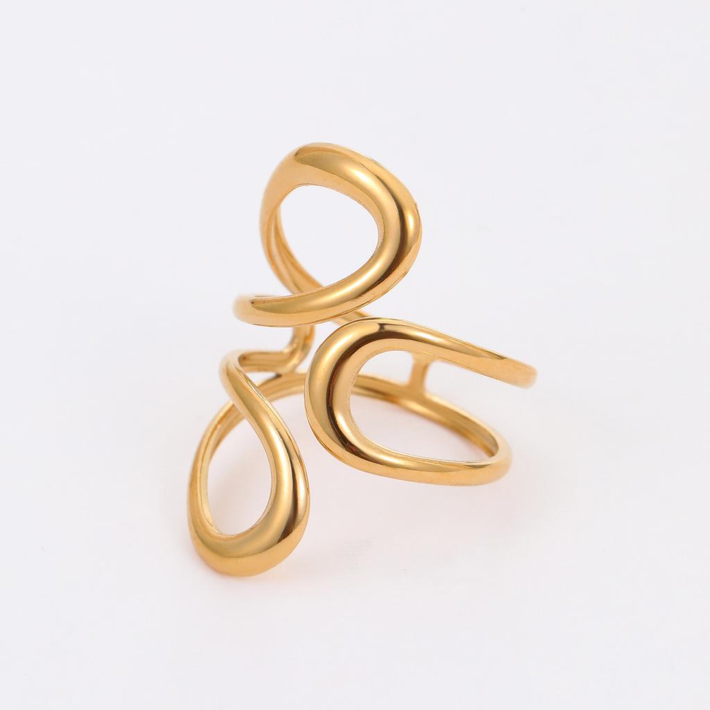 GEMCHIC Damen Minimalistisches Geometrisches Edelstahl Ringe Set Vergoldet Abstrakt Wellenförmiger Finger Schmuck Mode Luxus Accessoires