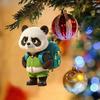 Panda Christmas Ornament 2D Acrylic Cartoon Panda Christmas Tree Hanging Ornament Cute Car Interior Accessories for Car Rear View Mirror Xmas