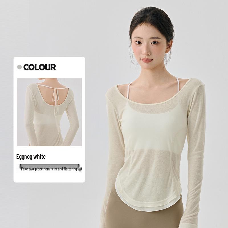 

Loose Casual High-Quality Colorblock Yoga Cover-up with Open Back - Lightweight, Breathable Long Sleeve Small