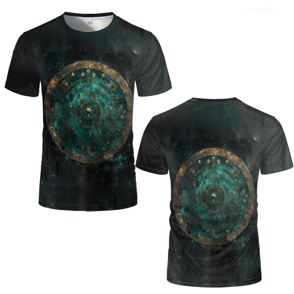 Summer Round Neck 3D Retro Print Top Fashionable Casual Short Sleeved Men's T-shirts