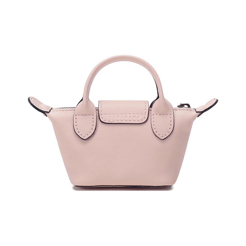 Longchamp Le Pliage Cuir 9 Logo Snap Closure Lambskin Dumpling Bag Mini Women Handbags Light-Pink 10099757P53