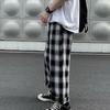 Men Pants Plaid Streetwear Wide Leg Elastic Waist Loose Sports Pants Trousers for Autumn