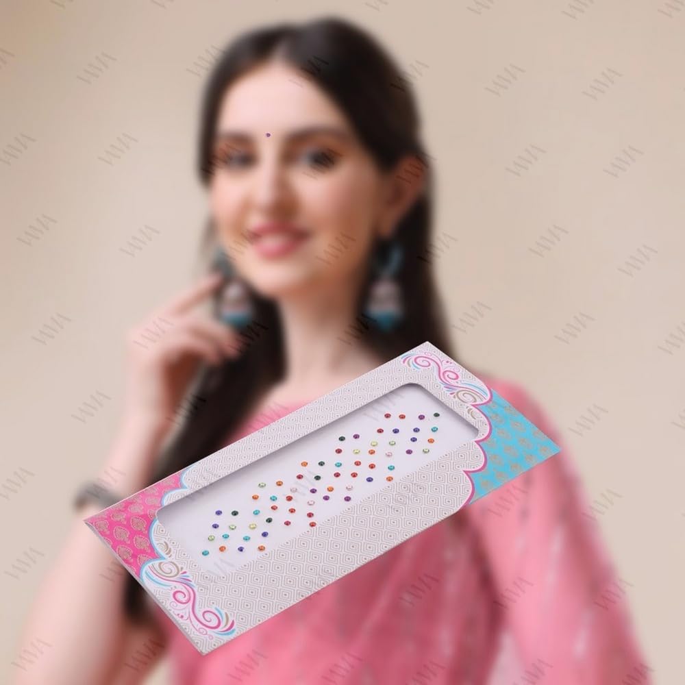 VAMA Rhinestone Multi Color Crystal Stone Bindi Kumkum Sticker Diamond Cut Kundan Multicolour Bindiya Bindis Set for Women (10 Cards) (Small Multic
