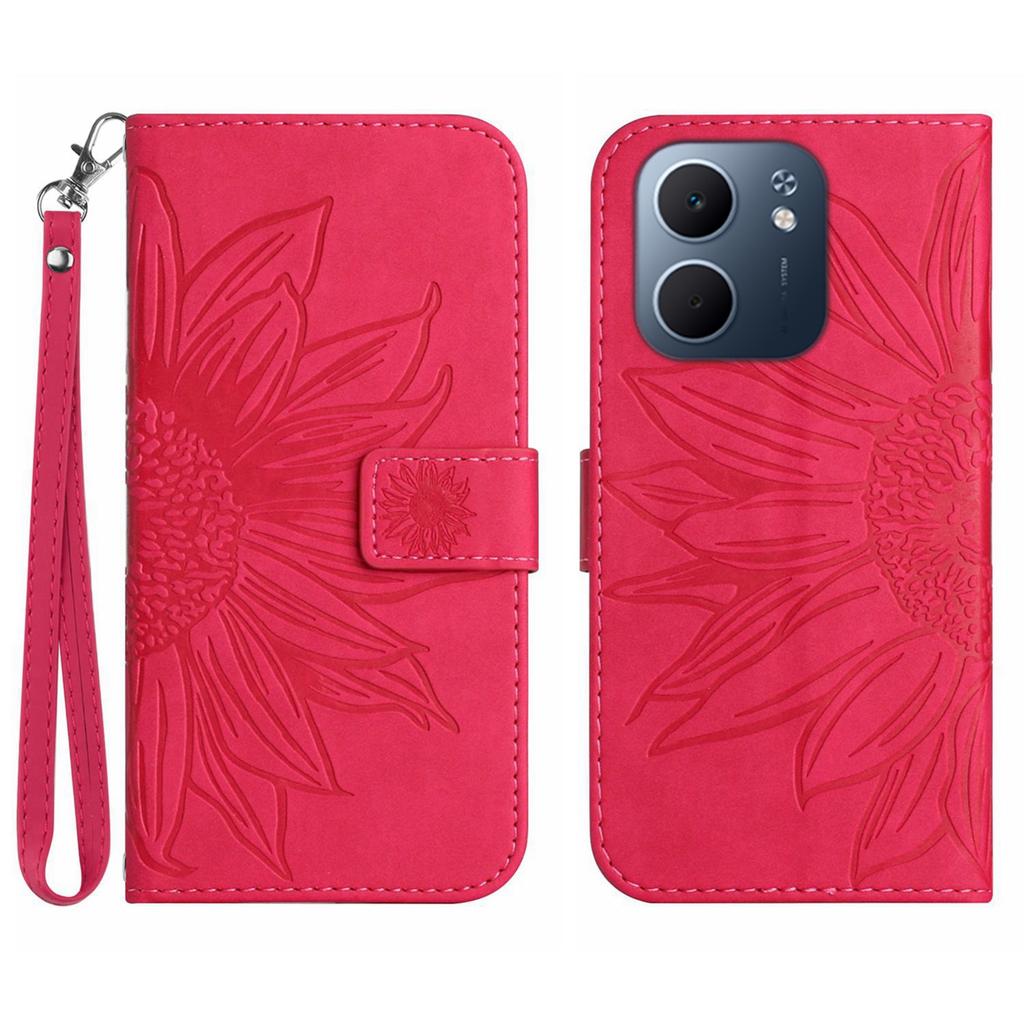 For Oppo A5x 5G/4G Case Sunflower Imprint Leather Wallet Phone Cover with Wrist Strap