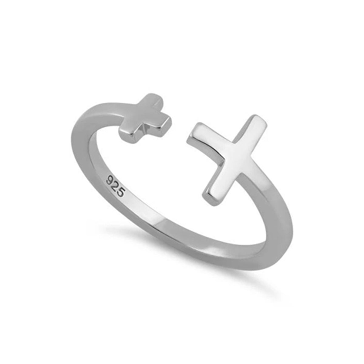 

925 Sterling Silver Double Cross Open Band Adjustable Women Ring 11.5 білий