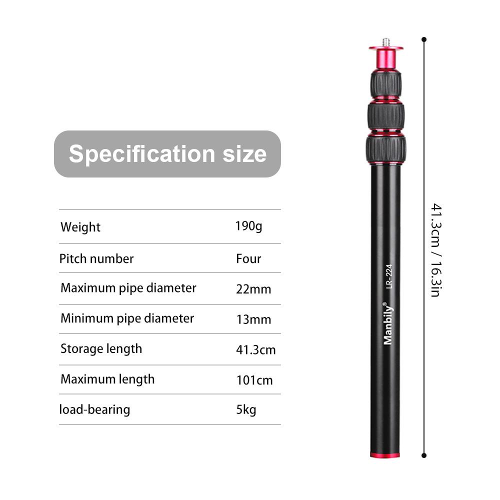 Manbily LR 224 101cm 39.7in Extension Rod Aluminum Alloy 5kg 11lbs Load Capacity 4 Sections with Universal 1 4in Screw