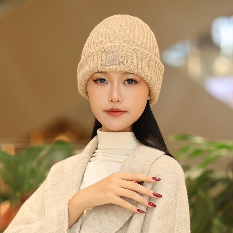 Big head circumference thick wool hat women's autumn and winter loose warm pile cold hat big face small knitted ear hat