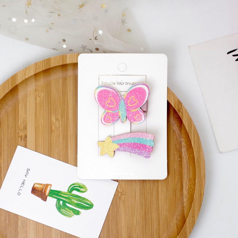 

2 шт. корейские блестящие заколки для волос Kawaii для девочек, сверкающие заколки для волос с мультяшным единорогом и радужным цветочным принтом, детские головные уборы, аксессуары для волос