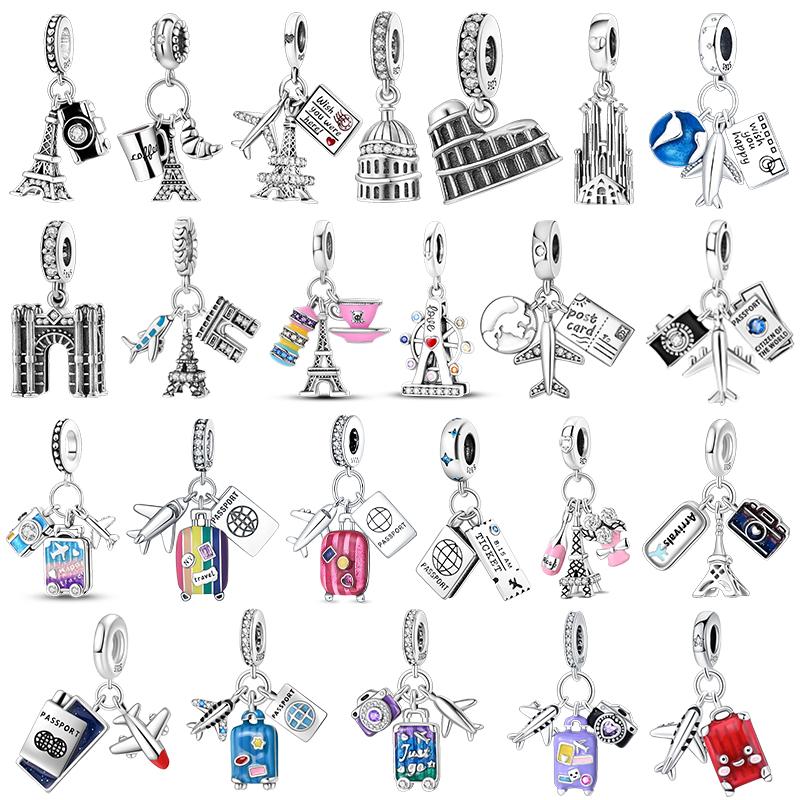 Copper Metal Travel Collection Tower Airplane Camera Postcard Suitcase Pendant Bead Component Charm Bead Components Bead Component Compatible With