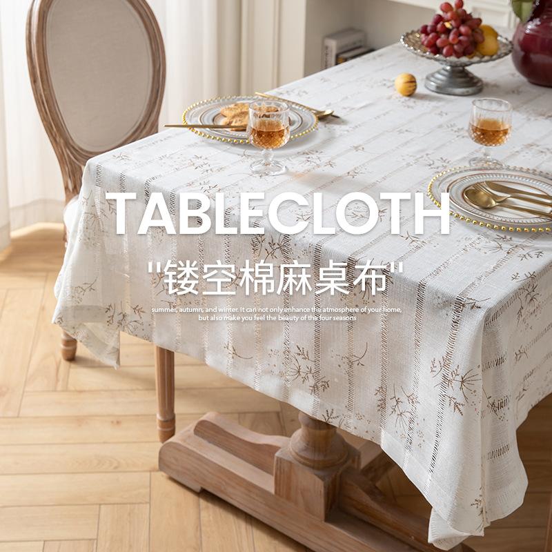 Small Fresh Cotton And Linen Fabric Tablecloth Pastoral Floral Table Cloth French White Decorative Cloth Rectangular Household Tablecloth