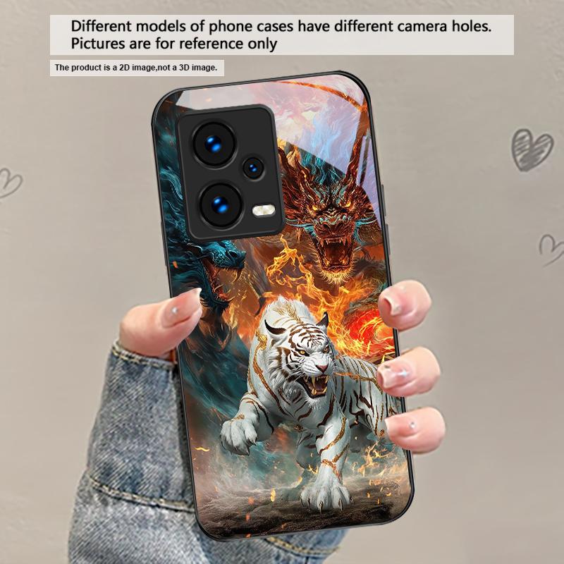

A huge dragon and tiger For Redmi Note 14 Pro+ 13 Pro 8 9 9S 12S 10 Pro 11 12 13C 14C A3 12 13 K60 Ultra Black Glass Phone Case Redmi Note 11 Pro+ 5G