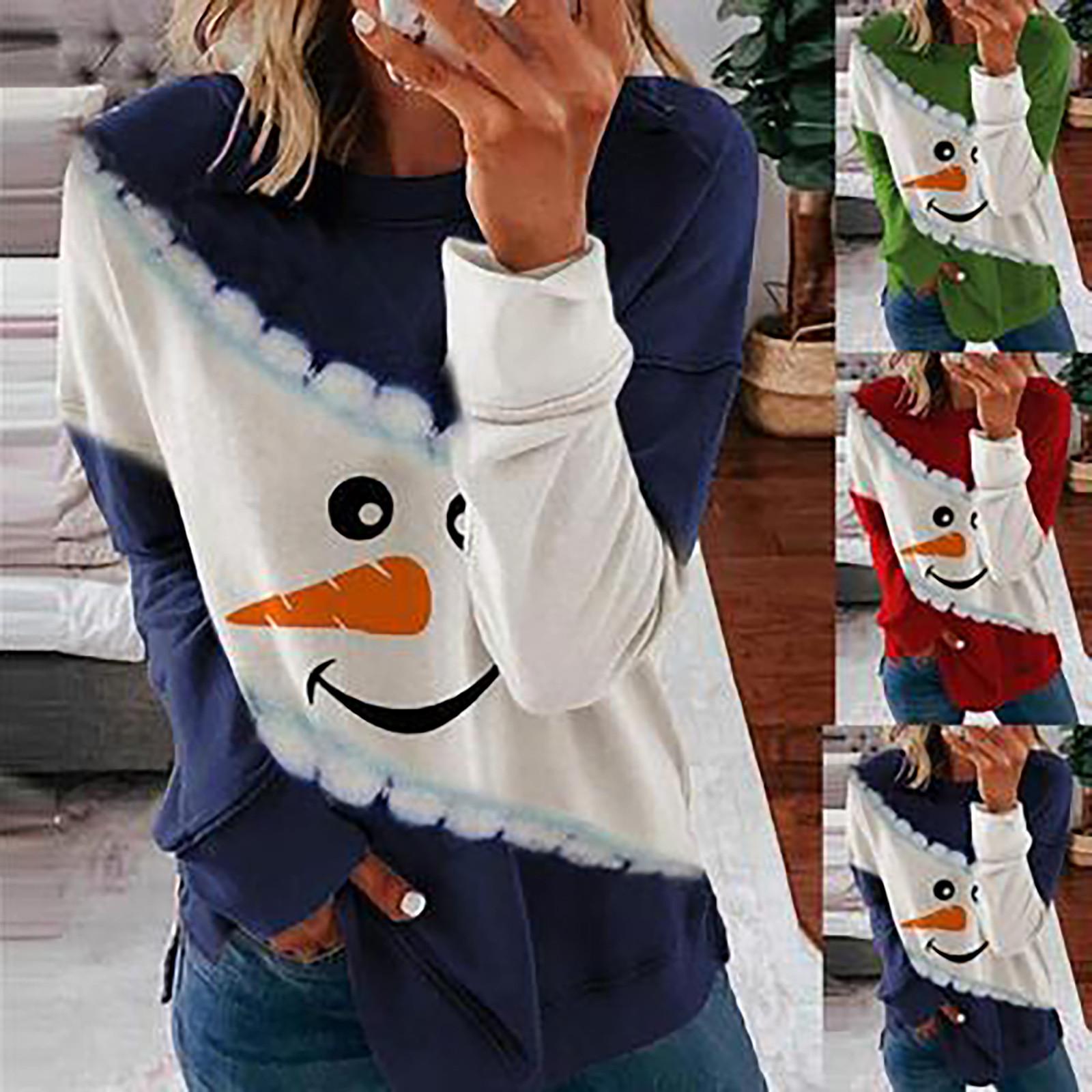 

Женская повседневная модная толстовка с рождественским принтом и длинным рукавом, верхняя блузка