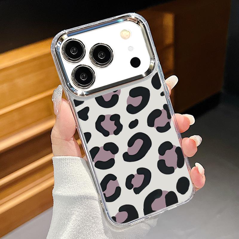 Leopard Print Phone Case For iPhone 17 Pro Max Plating Lens Frame Clear Soft Cover For iPhone 16 15 14 13 Pro Max 11 16E 17E