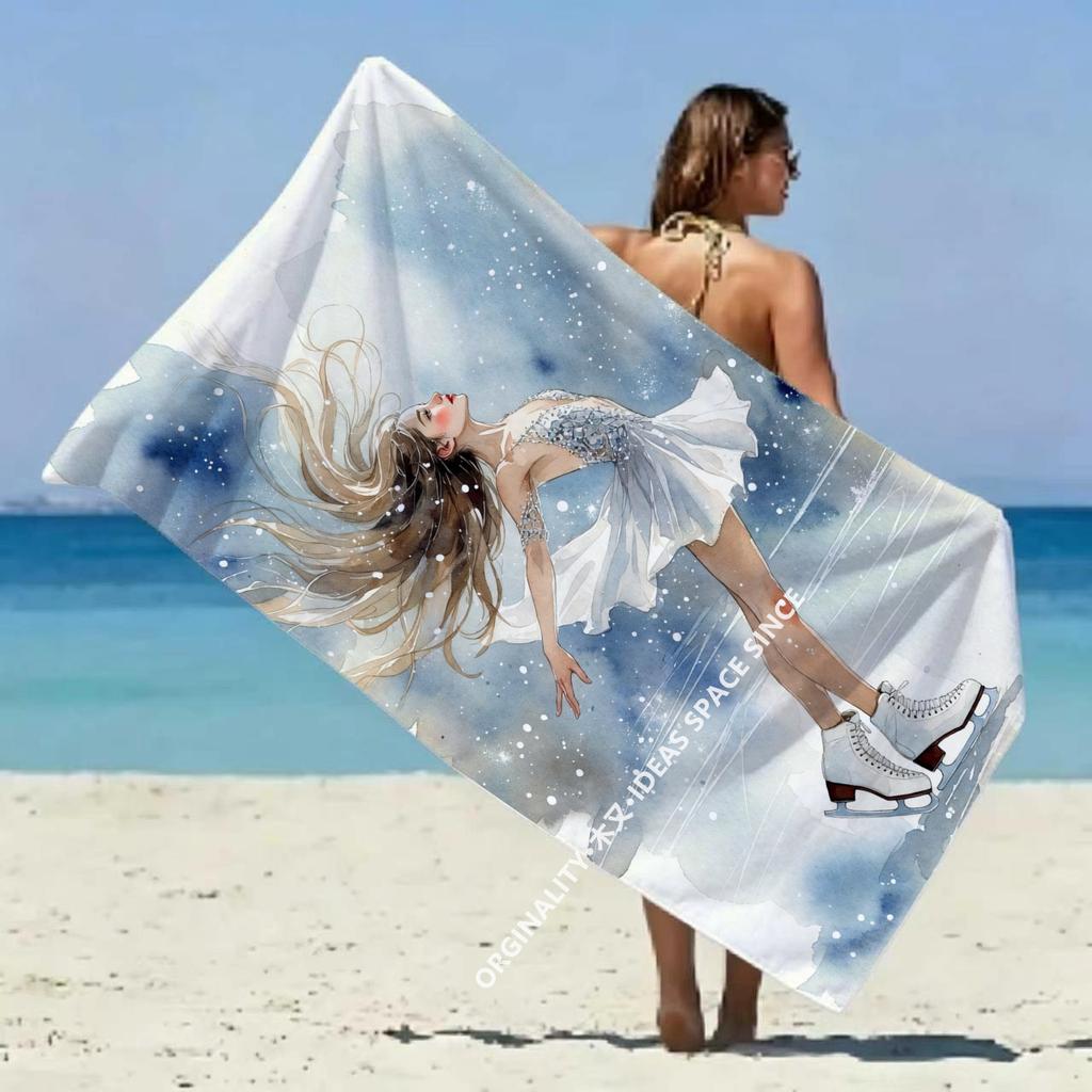 Figure Skating Girl Winter Beach Towel Patterned Sunscreen And Windproof Suitable For Swimming Pool Camping Travel