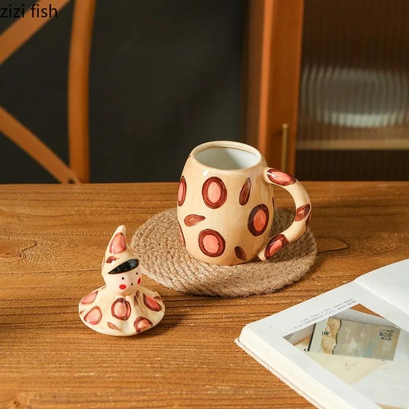 Hand Drawn Ceramic Mug with Lid Milk Tea Cup Water Cups Afternoon Tea Cup Coffee Cups Milk Mug Juice Mugs Teacup Coffee Mugs
