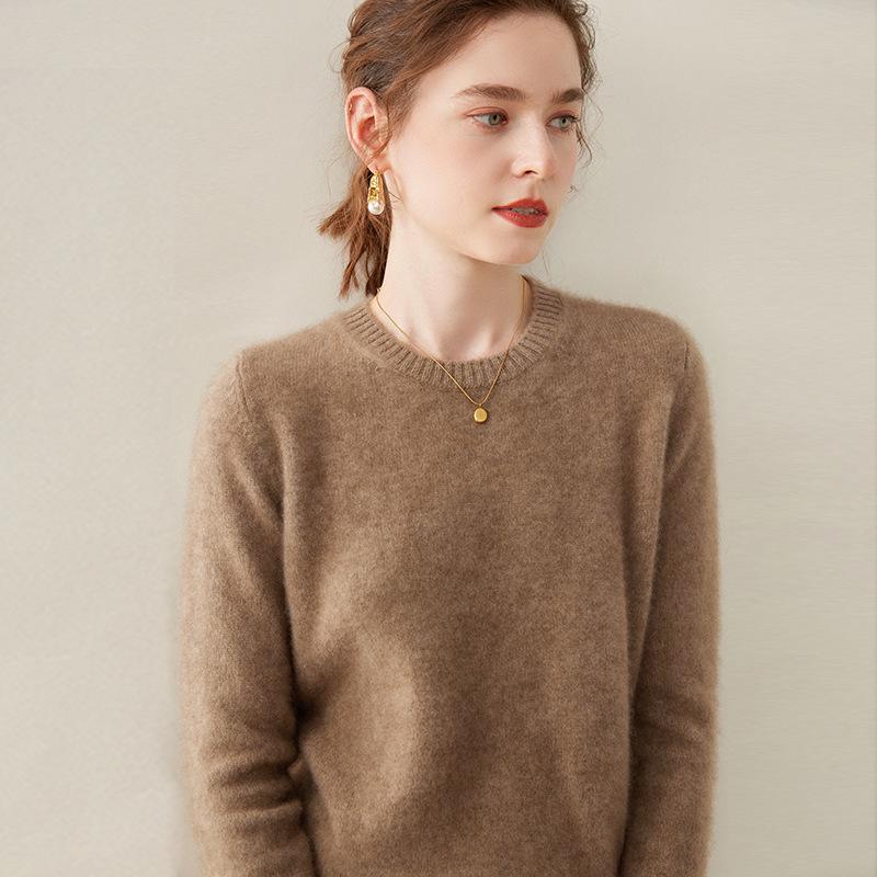 Women's Cashmere Round Neck Slimming Wool Sweater - Warm, Loose, Long Sleeve, Short Style Base Layer for Spring and Autumn