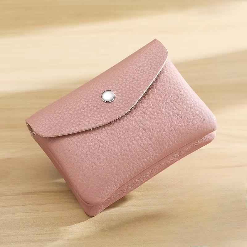 PU Leather Wallet Storage with Snap Button Minimalist Card Coin Check Receipt ID Tips Holder Organization PU Purse for Unisex