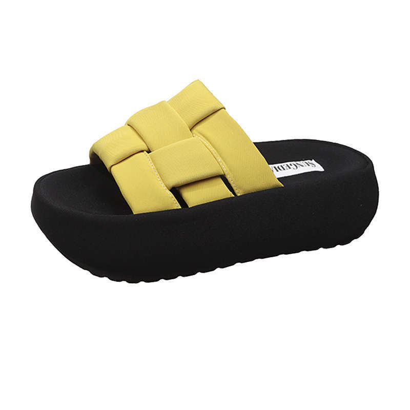 Woven thick-bottomed cool slippers for women's outer wear 2025 new summer versatile heightening popular slippers ins tide one-word drag