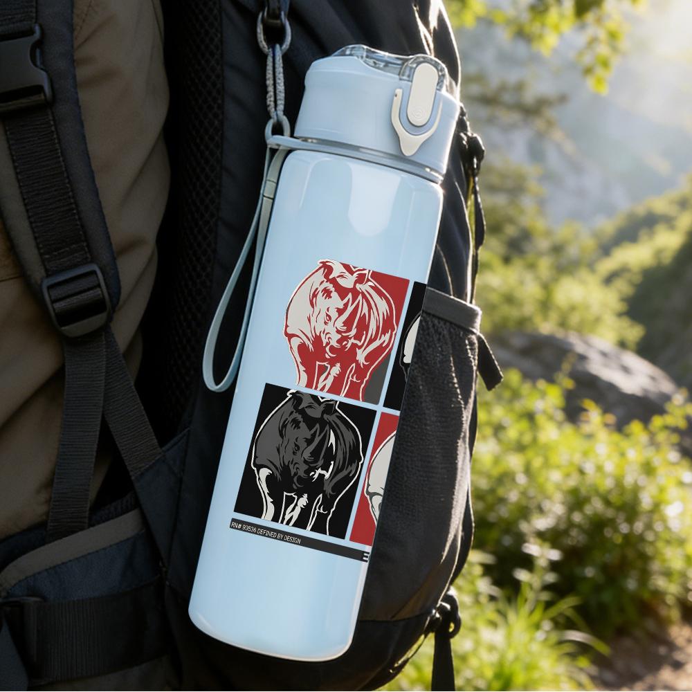 1PC Multi Color Square Abstract Retro Print 750ml Portable Sports Water Bottle Leakproof Gym Outdoor Travel Drink Cup