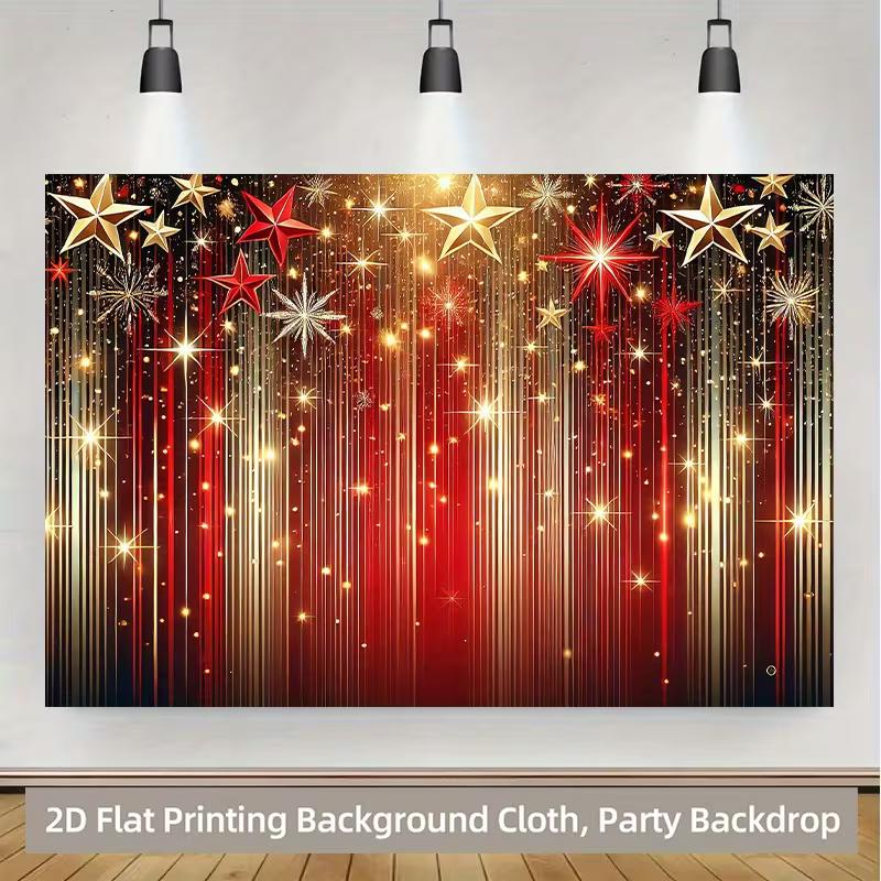 

2D Flat Red Gold Streamer & Star Backdrop, Shiny New Year Party Photo Background Cloth 47.2x31.5inch/120*80cm