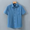 Korean Mens Short Sleeve Shirt Daily Summer Tops Pocket Solid Color Turn-down Collar 100Cotton Casual Shirts Simple Style Clothing