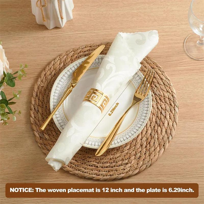 4/8/12Pcs Round Woven Placemats Set Boho Rattan Placemat Natural Placemats 12Inch Farmhouse Weave Straw Braided Table Dinner Mat